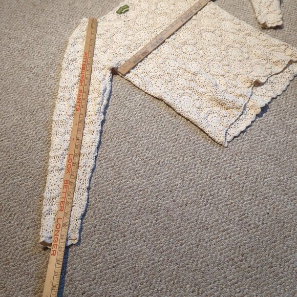 Vintage Esprit Crochet Sweater Medium Cream Open Knit Boho Chic Scalloped Hem - Picture 3 of 6